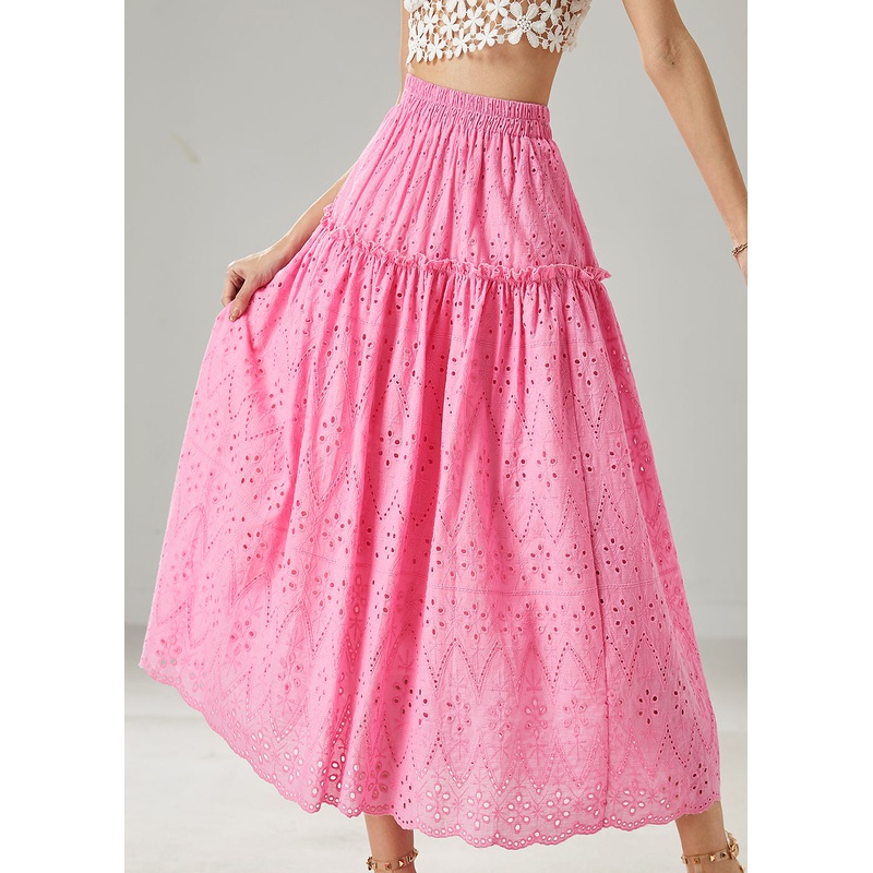 Fine Rose Ruffled Hollow Out Cotton Skirt Summer