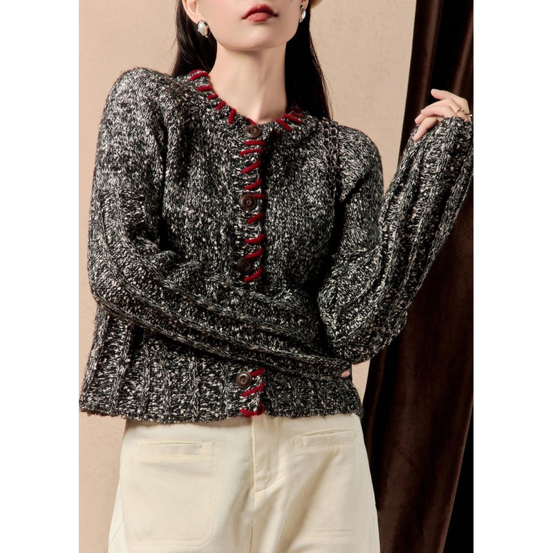 French Black Button Cozy Cotton Knit Sweaters Winter