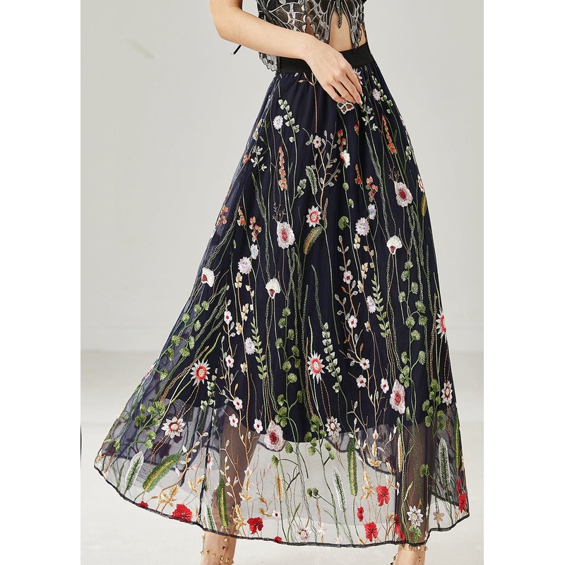 Handmade Black Embroidered Tulle Skirts Summer