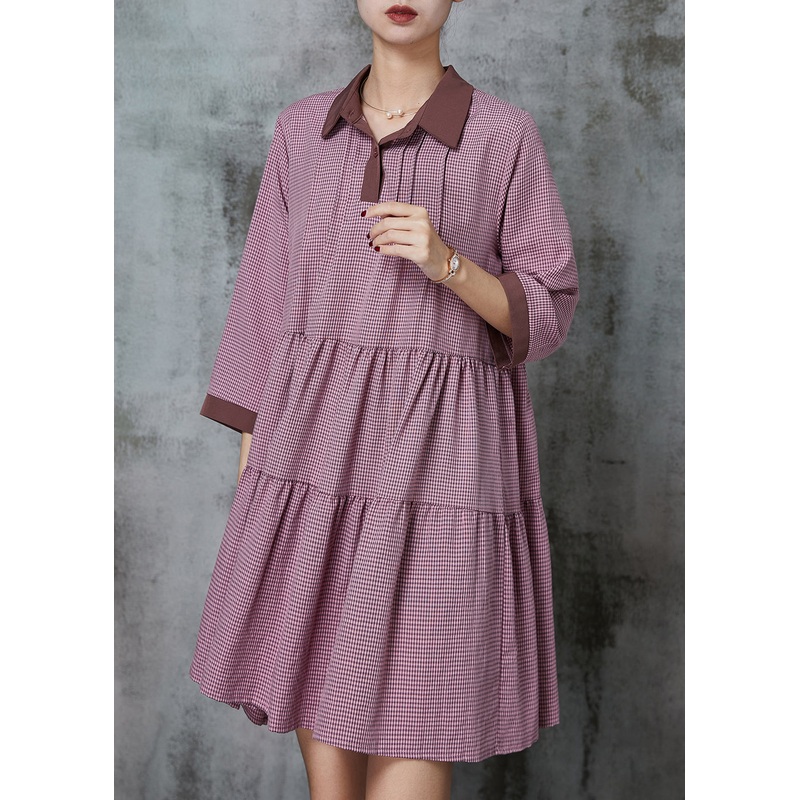 Handmade Red Peter Pan Collar Plaid Cotton Dresses Summer