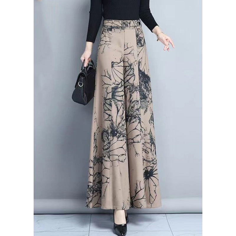New Spring Ink Print High Waist Wide Leg Pants