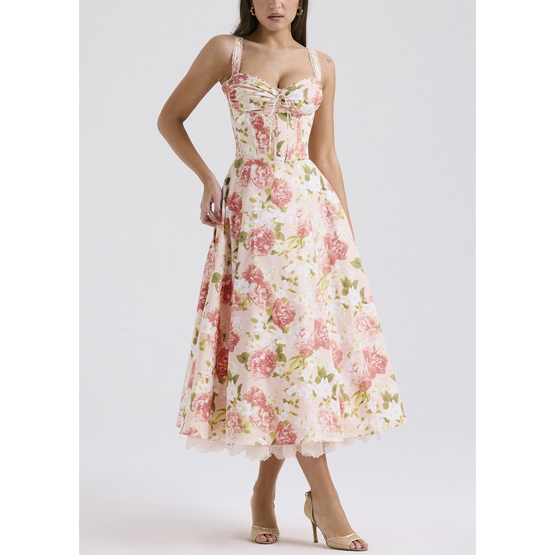 Novelty Pink Print Pockets Cotton Spaghetti Strap Dress Dress Sleeveless