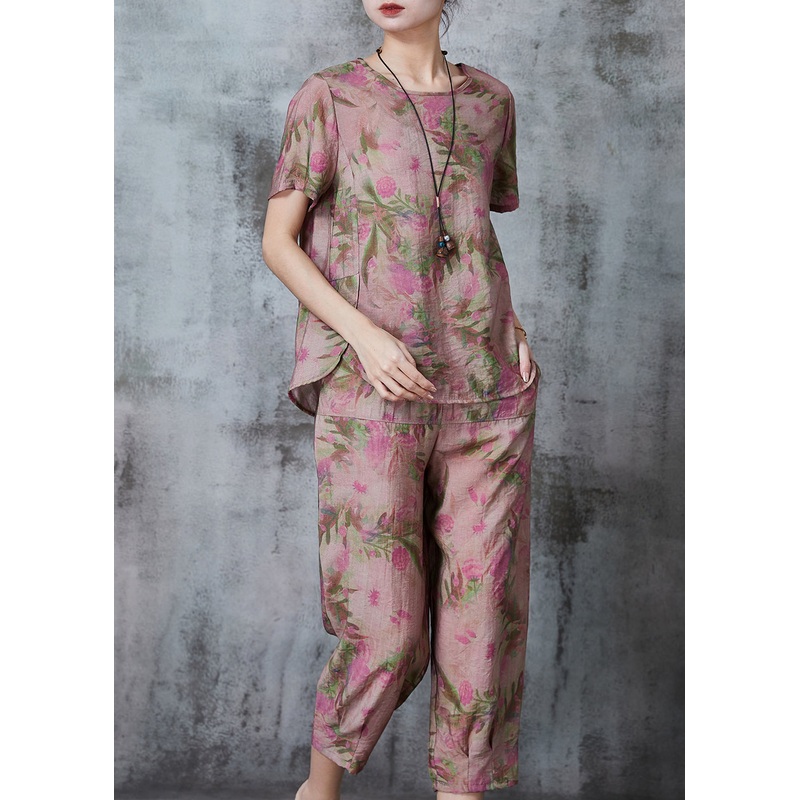 Organic Purple Oversized Print Linen Two Pieces Set Summer