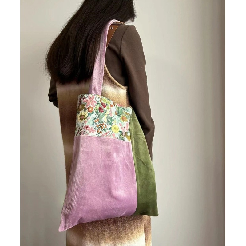 Original Design Colorblock Patchwork Velour Satchel Bag Handbag