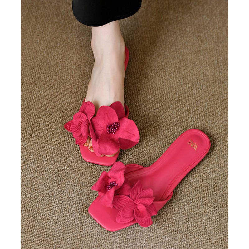 Rose Floral Splicing French Slide Sandals Peep Toe