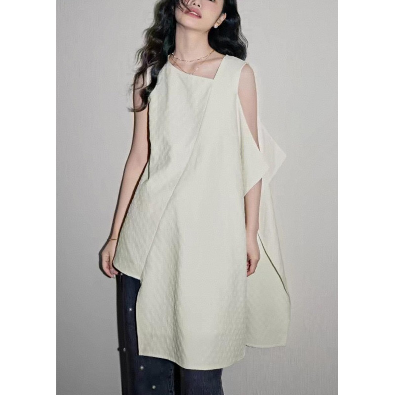 Simple White Asymmetrical Patchwork Shirts Summer