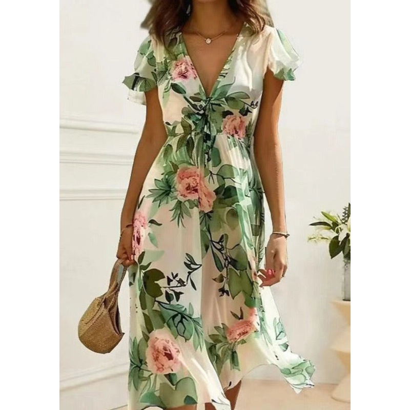 Summer Elegant Floral Regular Fit Dress Ruffled Sleeve
