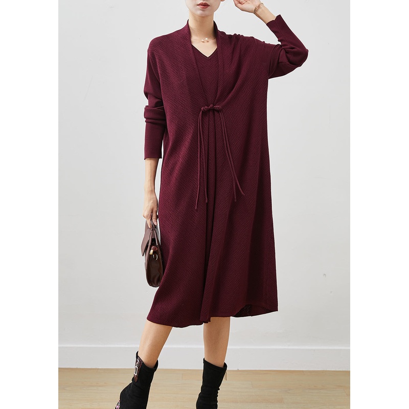 Vintage Mulberry Oversized Patchwork Knit Long Dresses Spring