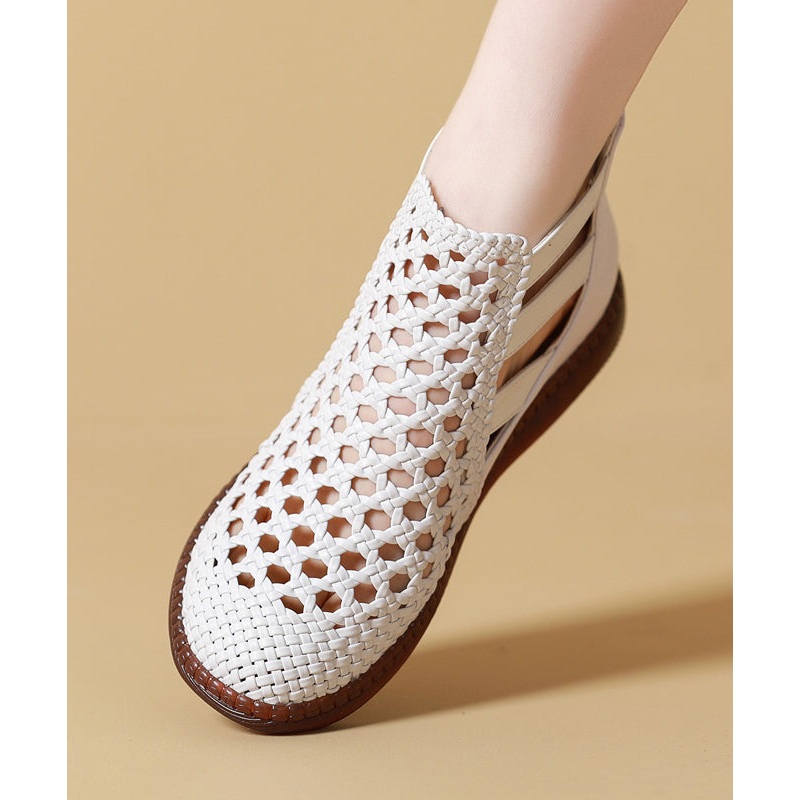 White Hollow Out Sandals Boots Knit Fabric Boho Splicing