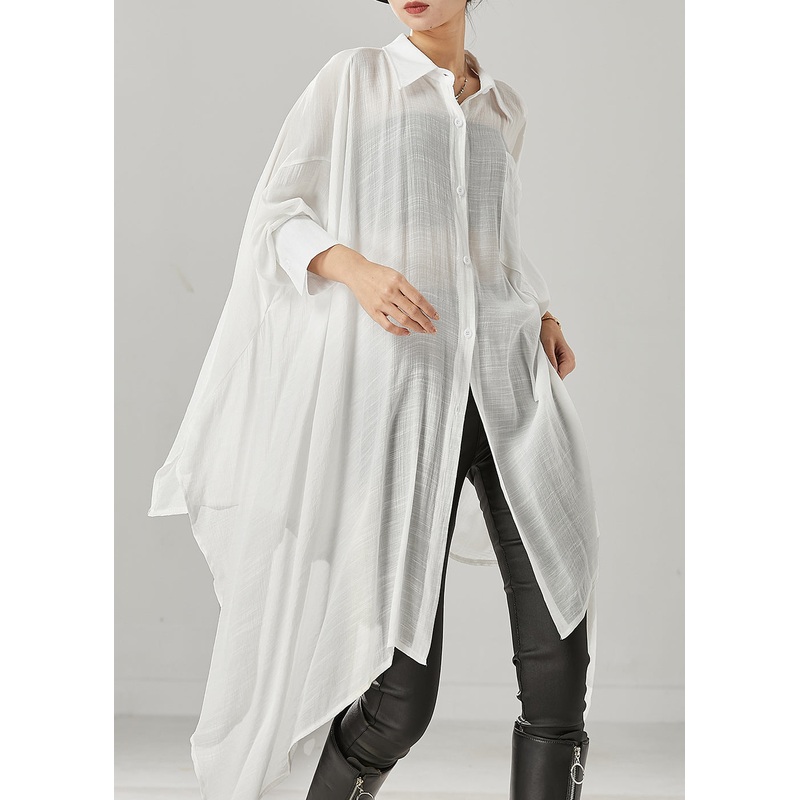 White Oversized Cotton Shirts Asymmetrical Spring
