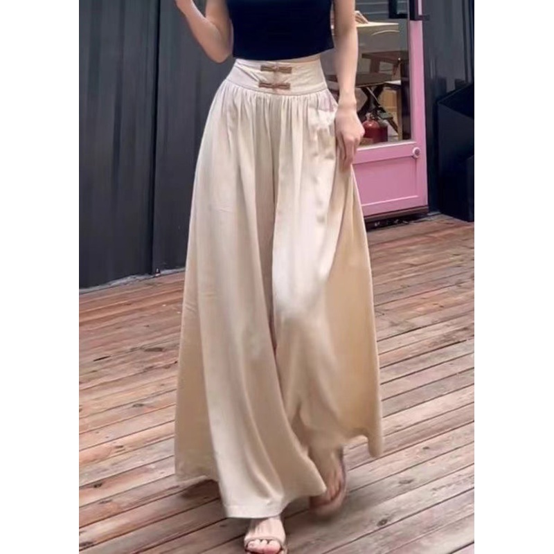 Women Apricot Wrinkled High Waist Cotton Pants Spring