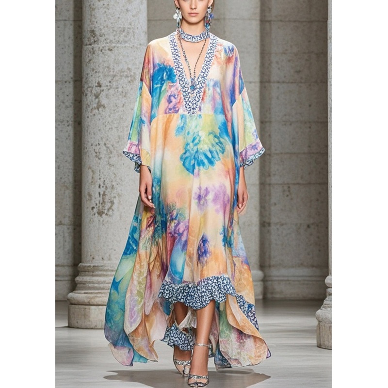 Art Oversized Print Exra Large Hem Chiffon Beach Dresses Fall