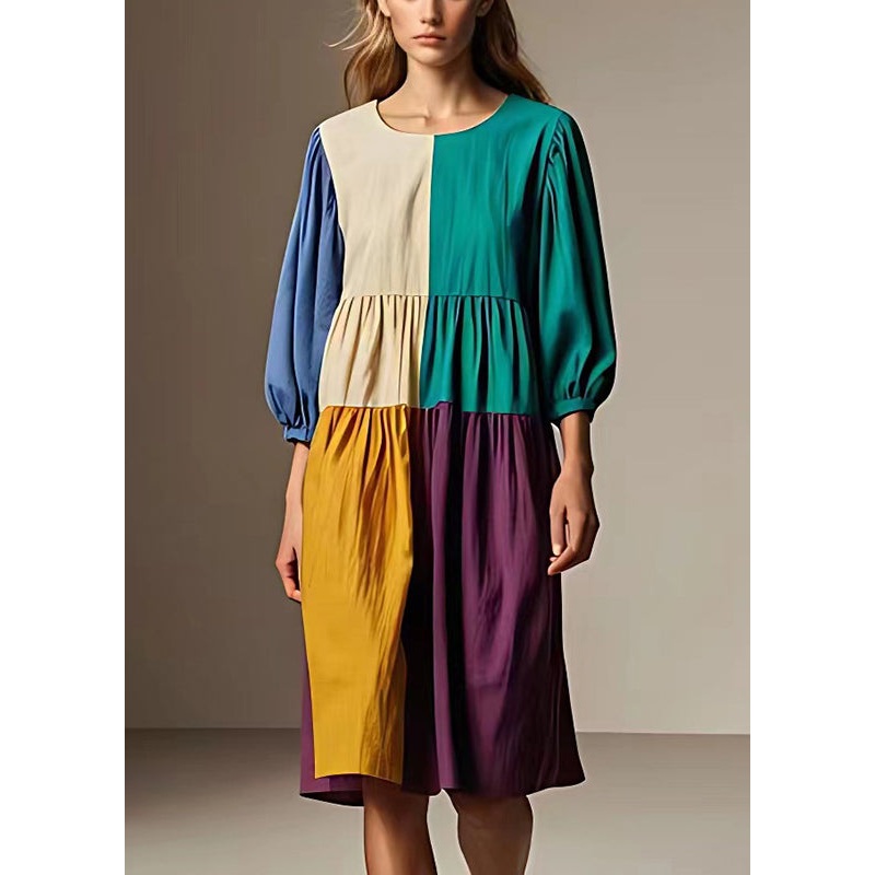 Boutique Oversized Patchwork Wrinkled Cotton Dress Bracelet Sleeve