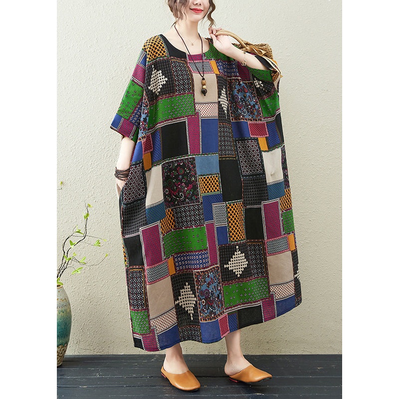 Casual Colorblock O-Neck Print Maxi Dress Summer