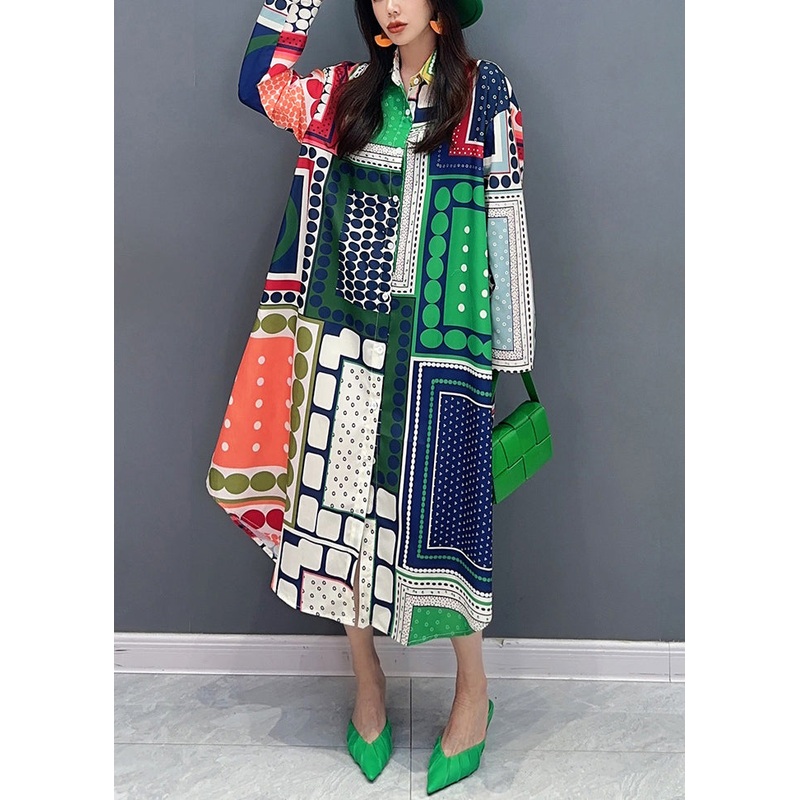 Classy Colorblock Peter Pan Collar Print Cotton Shirts Dresses Spring