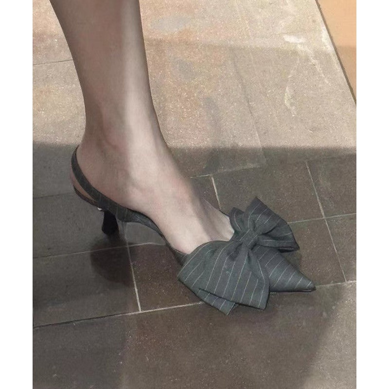 Classy Grey High Heel Sandals Splicing Bow Pointed Toe