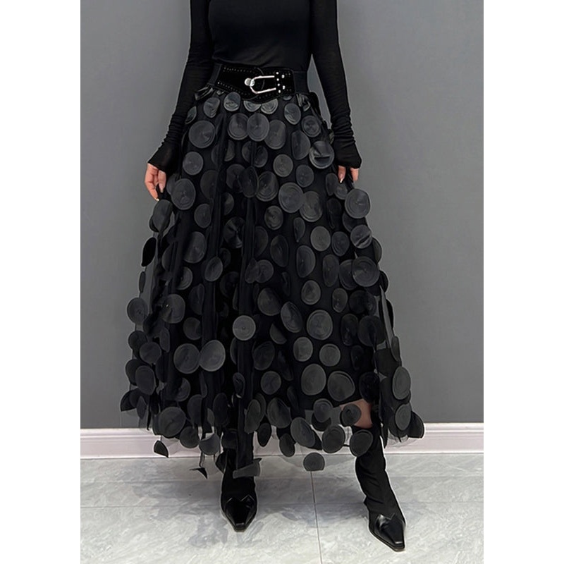 Elegant Black Dot Patchwork Tulle Skirt