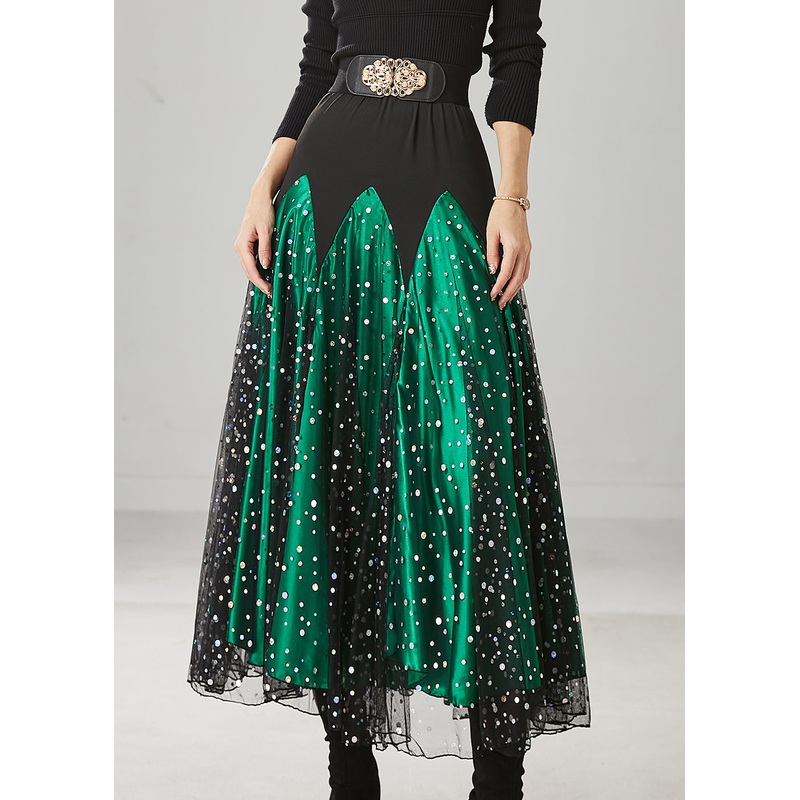 Fine Green Silm Fit Patchwork Tulle Dance Skirts Spring