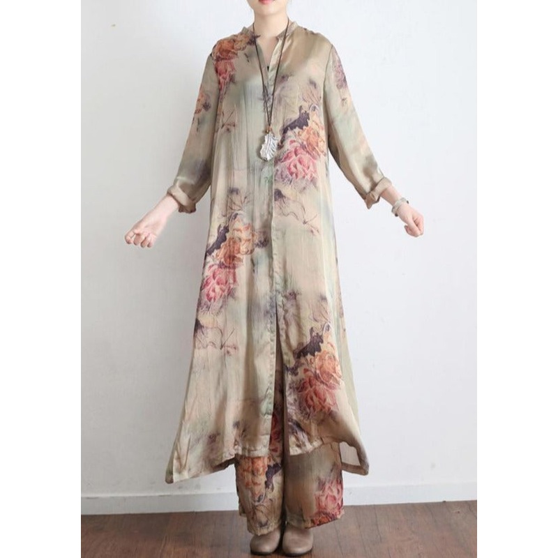 Natural Nude Chiffon V-Neck Tops Indian Tutorials Wide Leg Pants Two Pieces