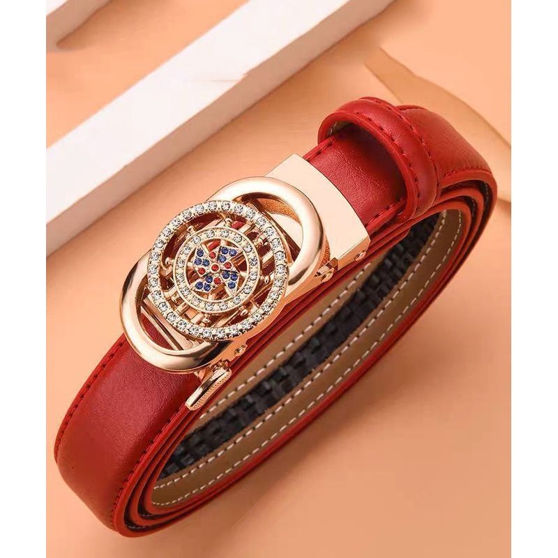 New Red Leather Alloy Zircon Watches