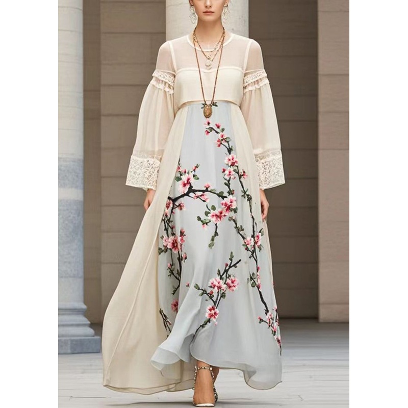 Original Design Milk White Print Chiffon Holiday Dress Fall