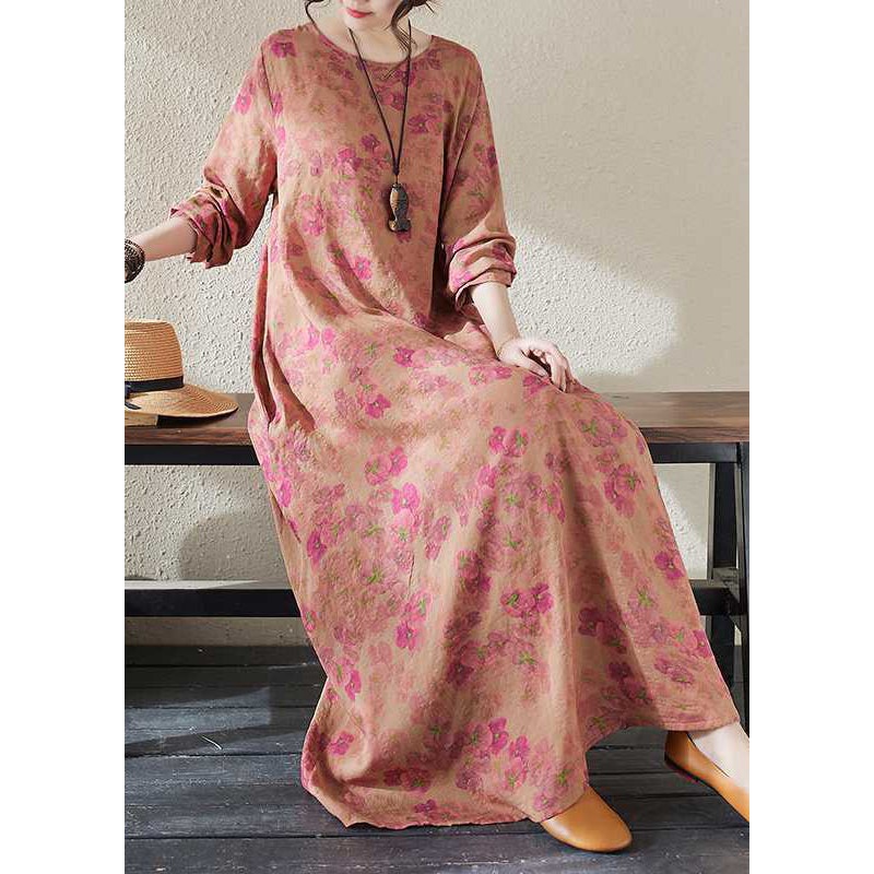 Red O-Neck Maxi Holiday Dresses Long Sleeve