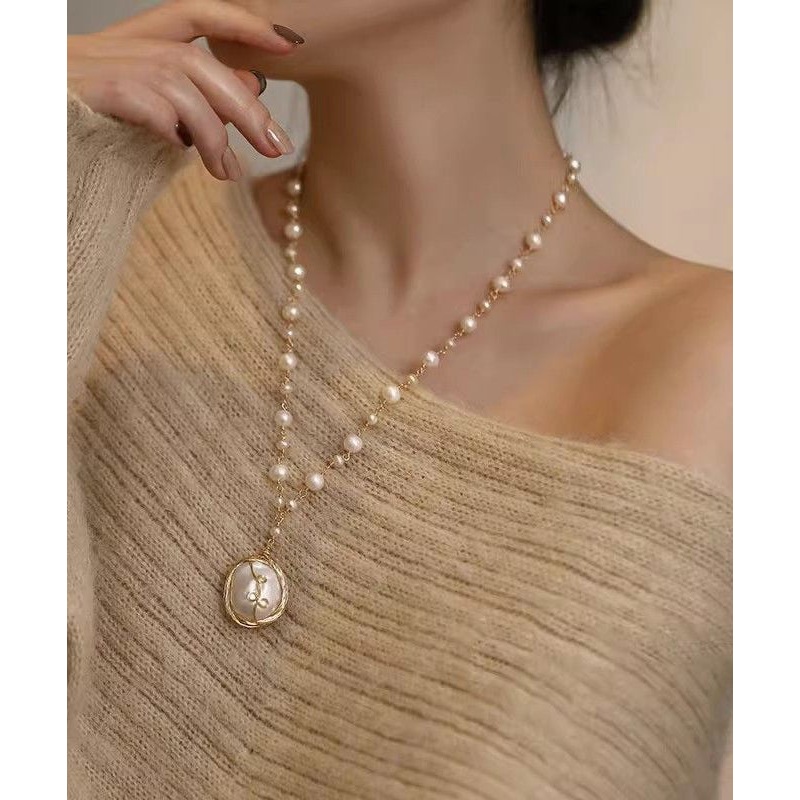 Stylish Gold Pearl Wrapping Wire Tassel Pendant Necklace