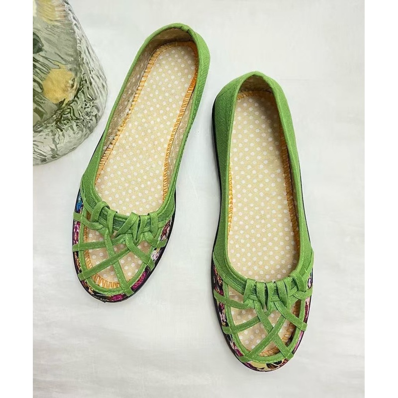 Women Green Comfortable Splicing Flat Shoes Hollow Out