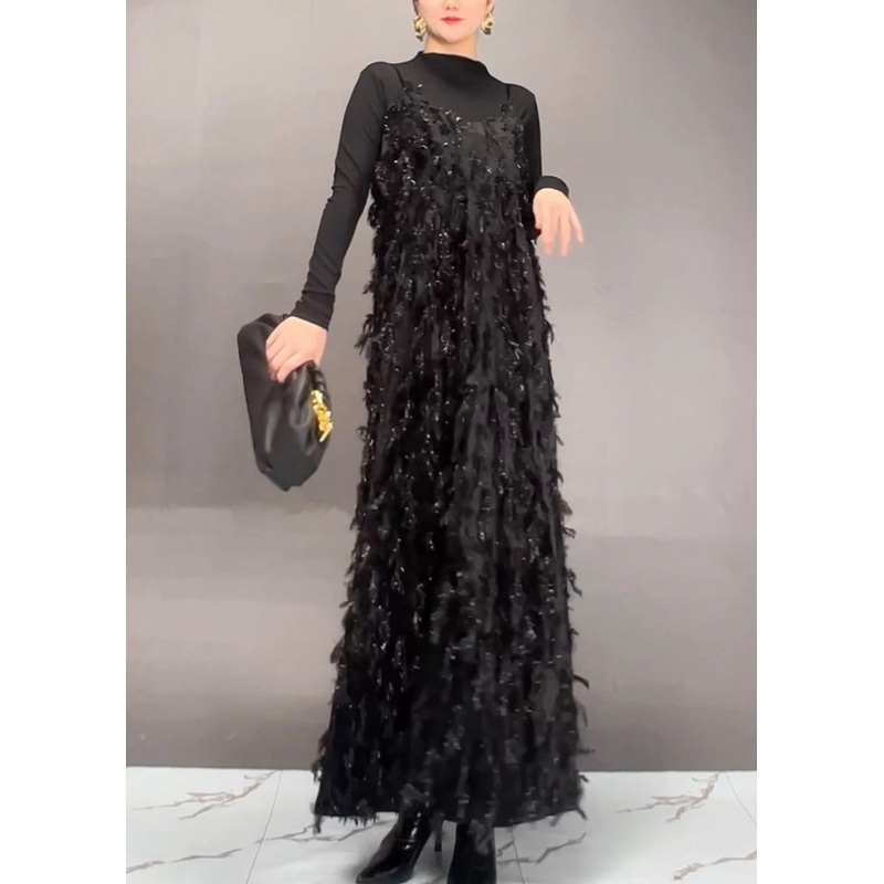 Beautiful Mulberry Tassel Top And Maxi Dress Two Pieces Set Fall