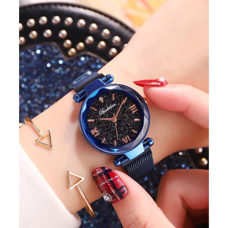 Boutique Blue Stainless Steel Tempere Glass Starry Sky Magnet Watches