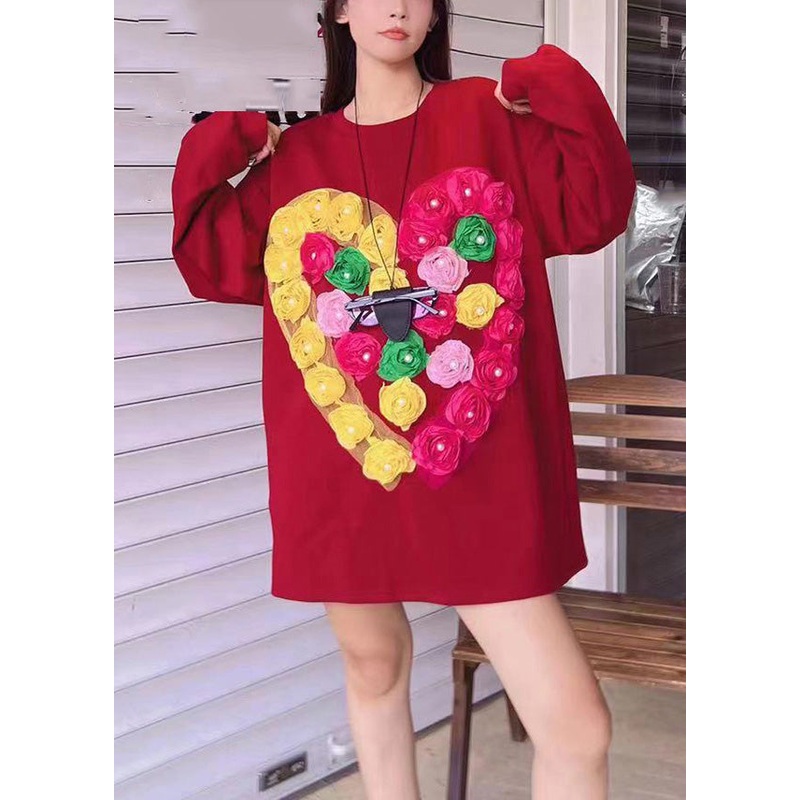 Casual Red O-Neck Floral Sweatshirts Fal