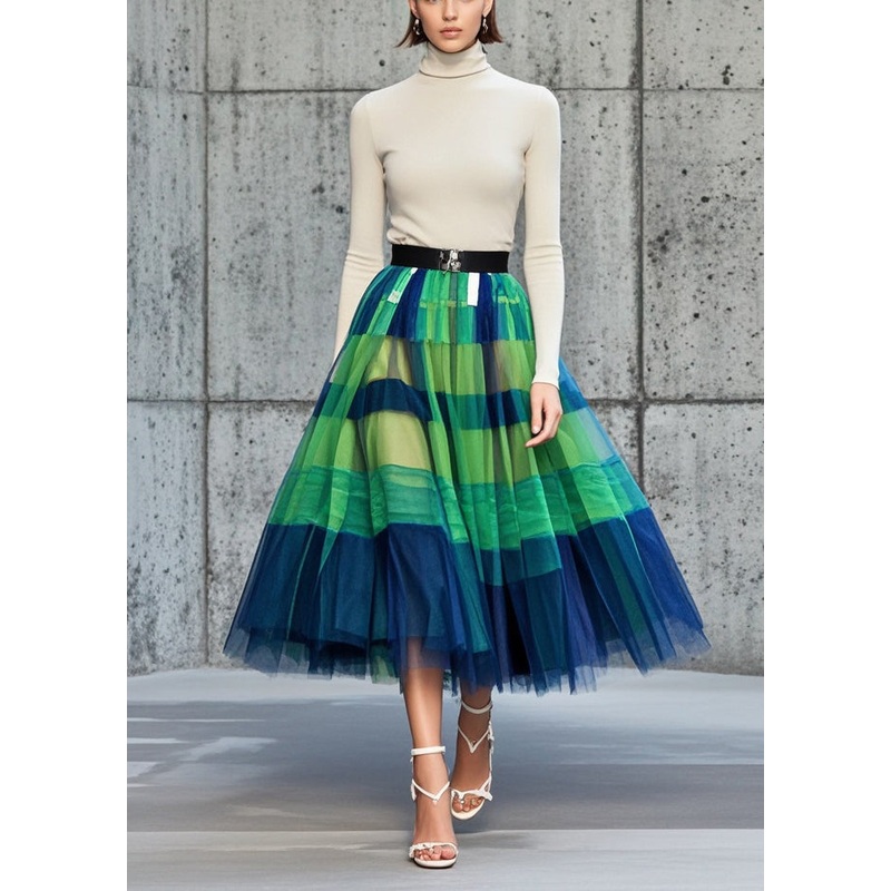 Chic Colorblock Exra Large Hem Tulle Vacation Skirt Summer