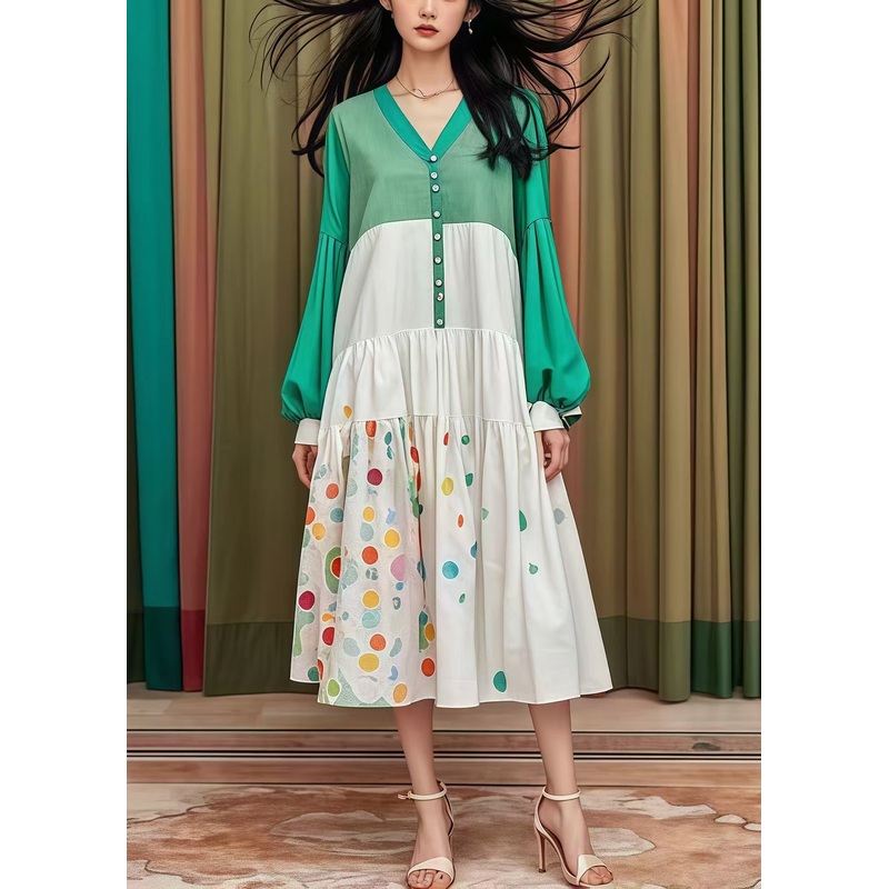 Chic Colorblock Oversized Patchwork Cotton Holiday Dress Fall