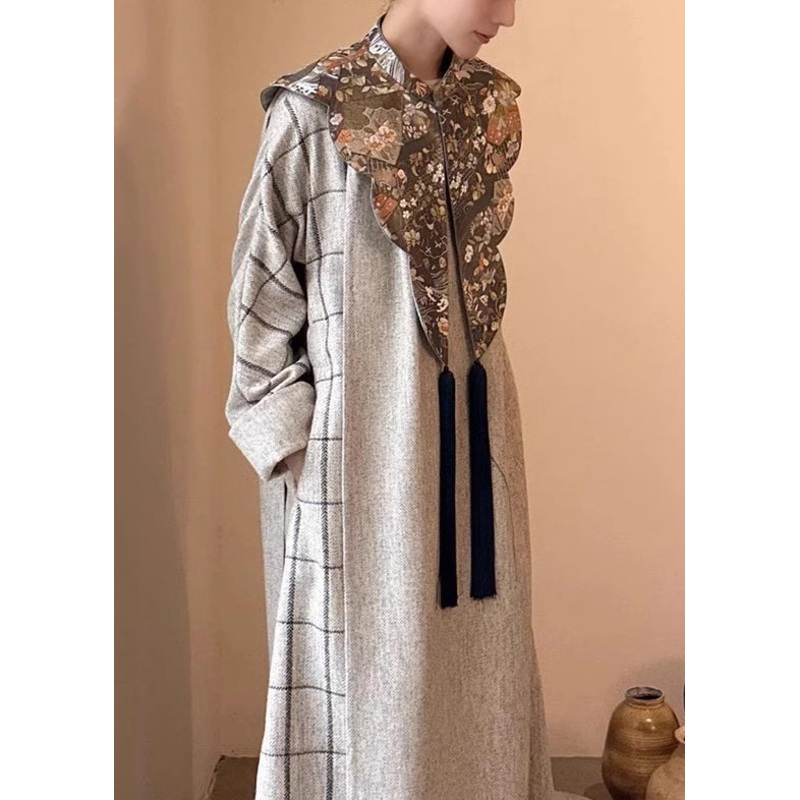 Chinese Style Grey Cape And Dress Cotton Two-Piece Set Spring