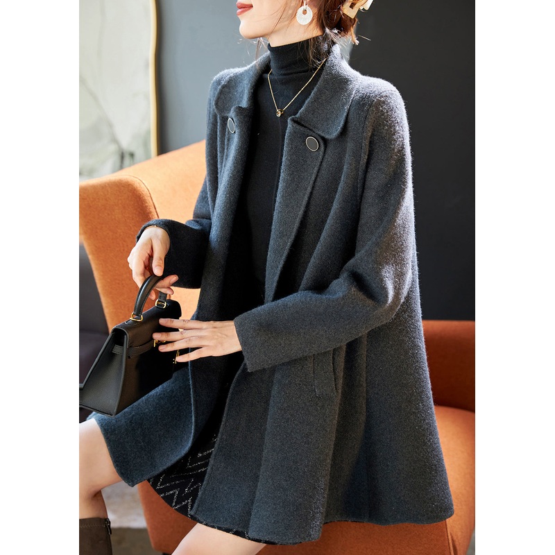 Fine Grey Peter Pan Collar Pockets Woolen Trench Spring