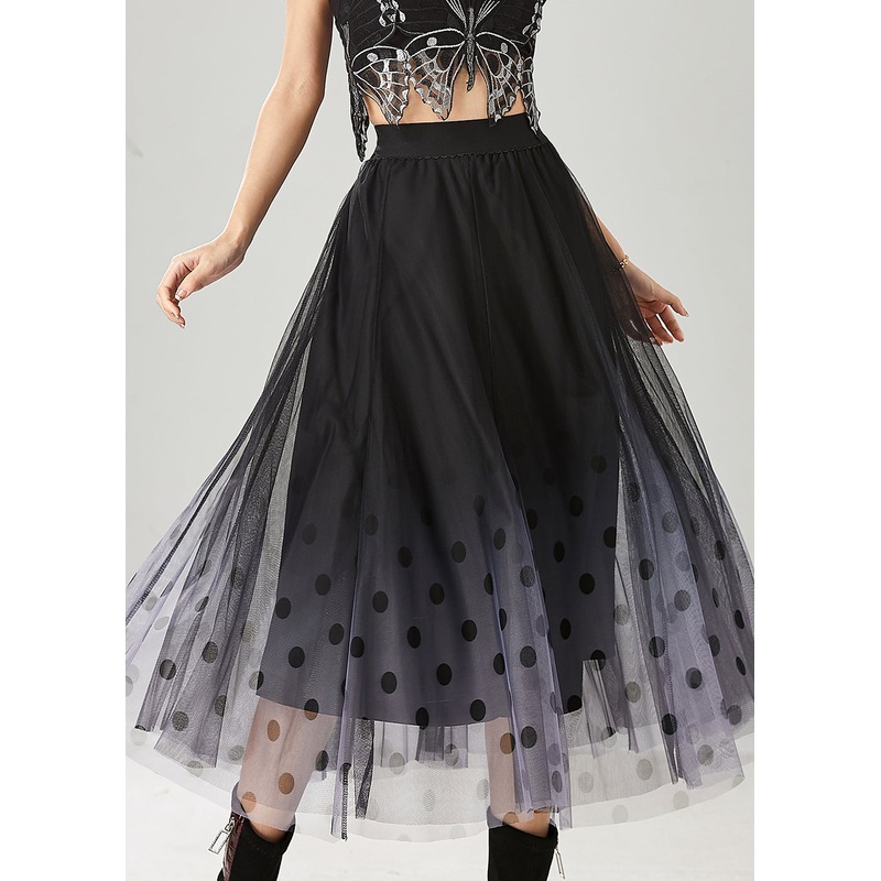 Fitted Black Gradient Color Tulle A Line Skirts Summer