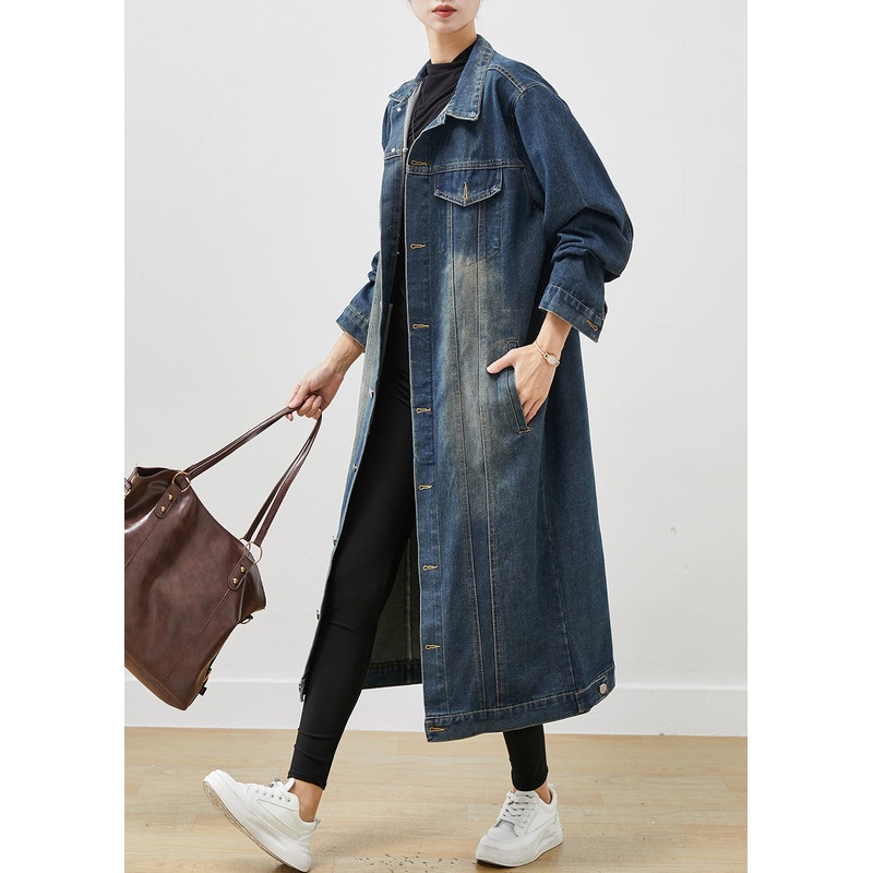 French Navy Oversized Button Down Denim Trench Spring