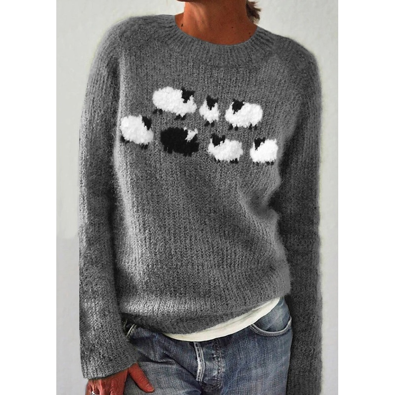 Jacquard Green O-Neck Cozy Knit Sweaters Fall