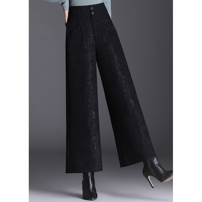 Modern Black Pockets Print High Waist Crop Pants Spring