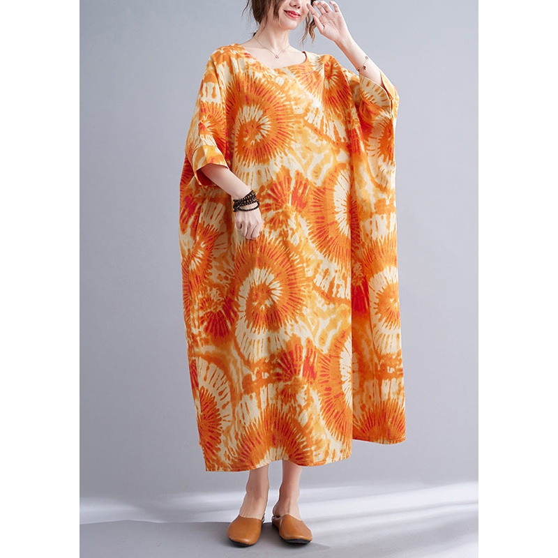 Orange Vacation Maxi Dresses Batwing Sleeve