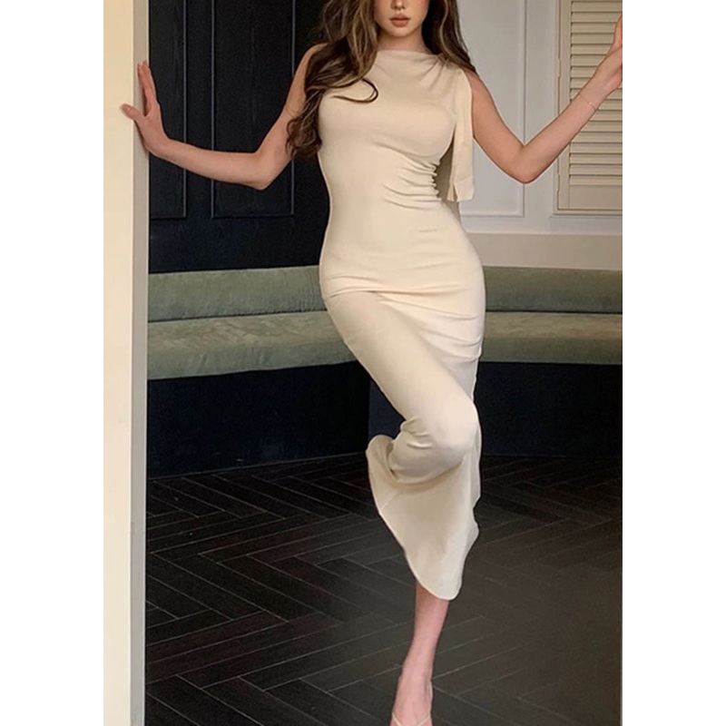 Original Design Apricot Asymmetrical Vacation Long Dresses Summer