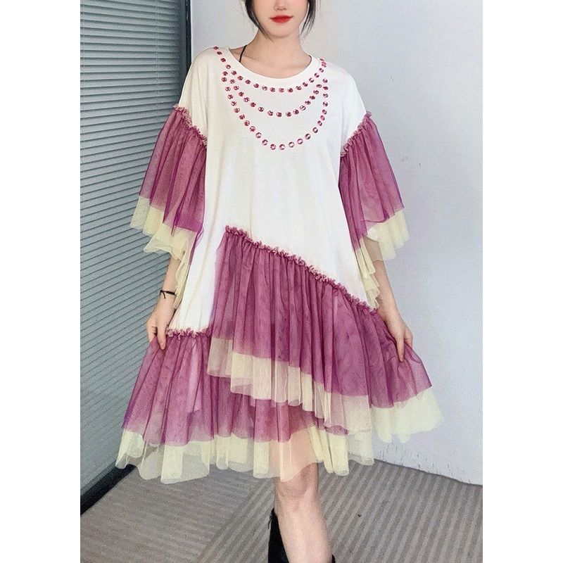 Original Design White Ruffled Tulle Patchwork Cotton Dresses Summer