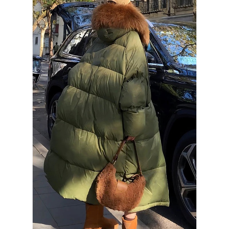 Plus Size Army Green Raccoon Hair Button Collar Long Parkaer Winter