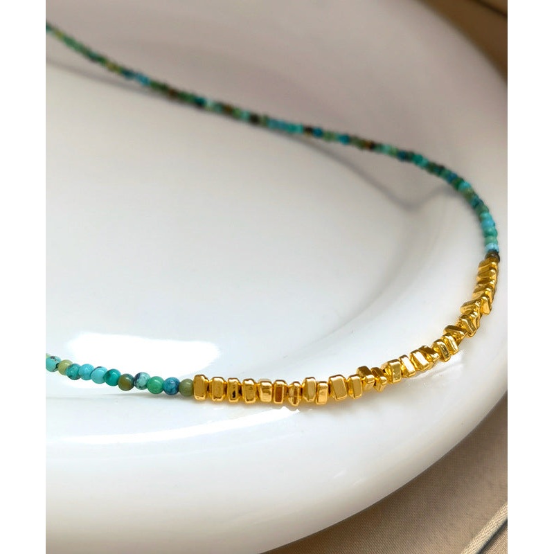 Retro Blue Copper Alloy Gem Stone Beading Gratuated Bead Necklace