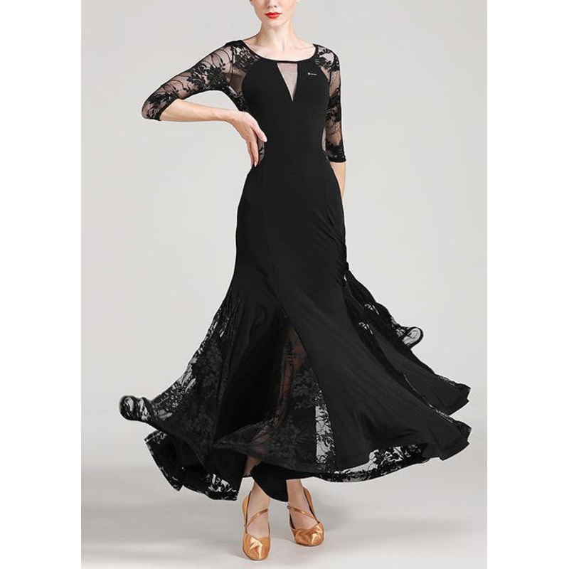 Sexy Black O Neck Lace Patchwork Dresses Half Sleeve