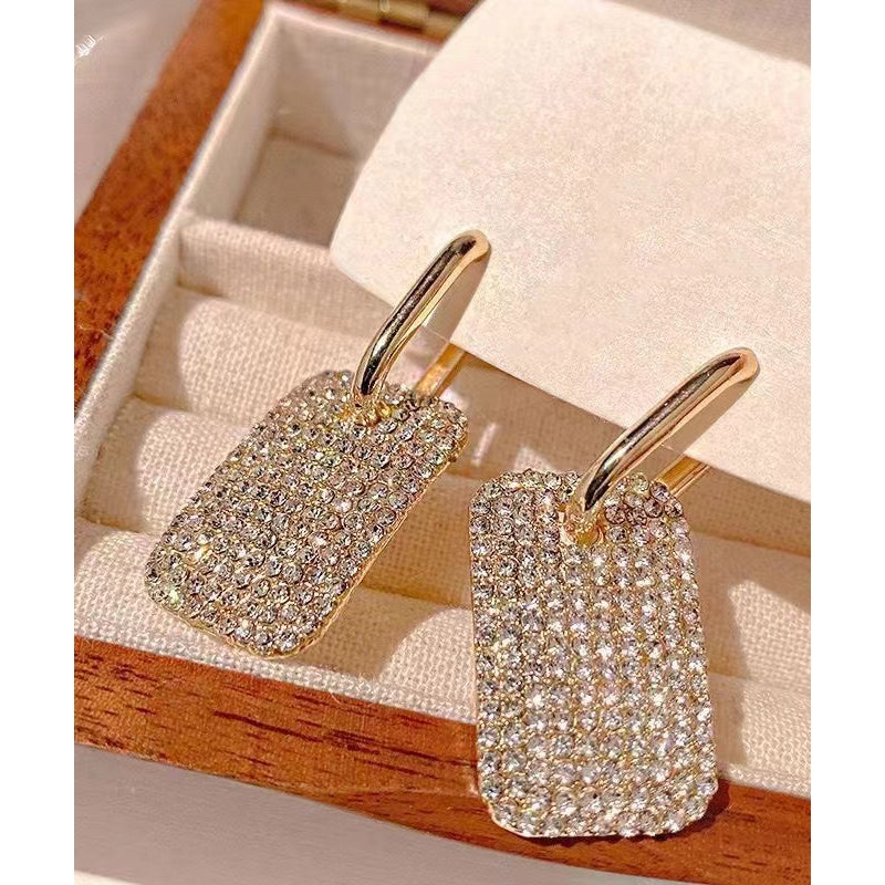 Stylish Gold Copper Zircon Square Hoop Earrings
