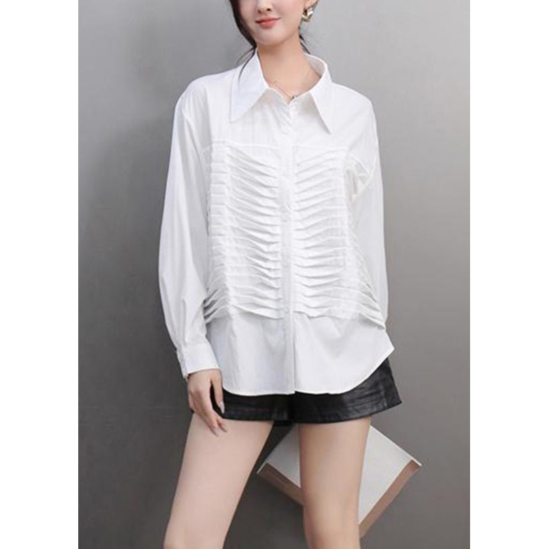 White Shirt Wrinkled Patchwork Button Spring