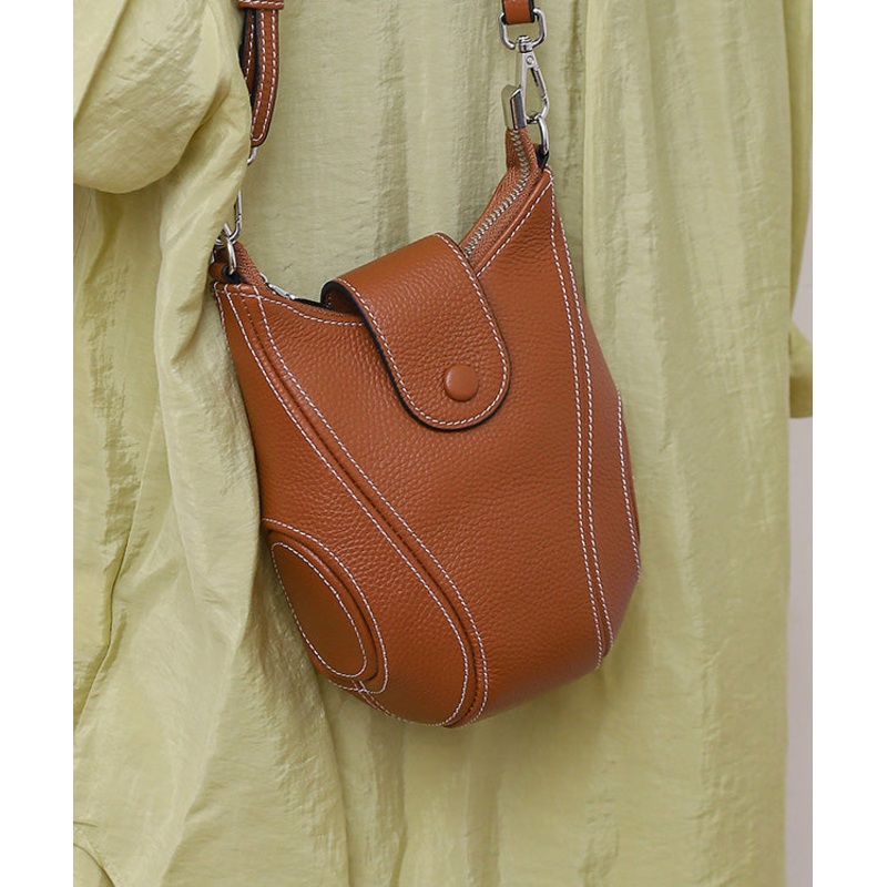 Women Brown Versatile Calf Leather Messenger Bag