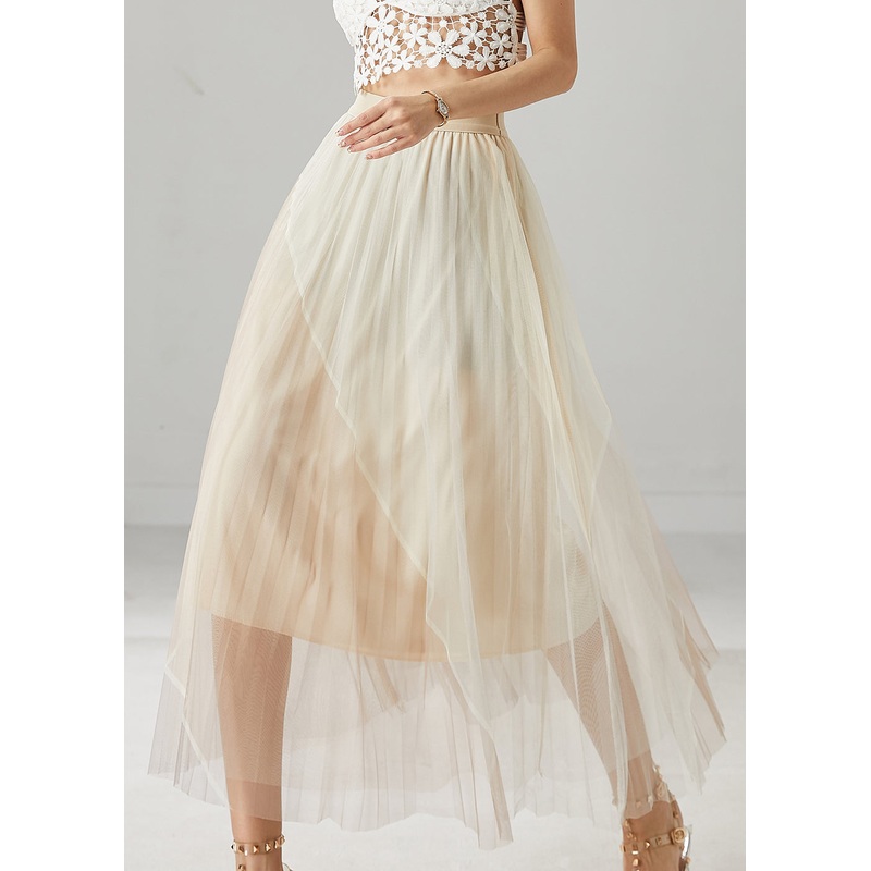 Beautiful Apricot High Waist Patchwork Tulle Skirts Summer