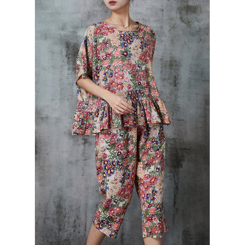 Beautiful Apricot Print Cotton Two Pieces Set Summer